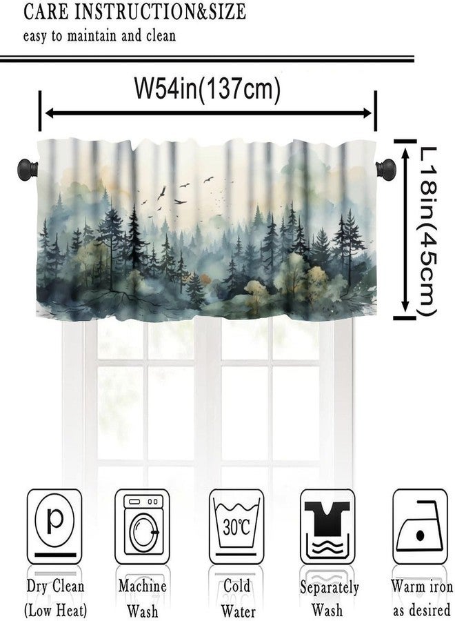 LOMADIA Forest Kitchen Valance Curtain, Watercolor Style Nature Mountain Woodland Green Forest Flying Birds Pattern Window Treatment Rod Pocket Drapes for Living Room Bedroom Cafe Decor 54x18inch - Image 2